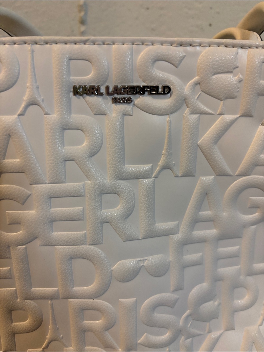 Karl Lagerfeld Cream Embossed Logo Tote - Picture 2 of 11